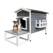 Maisonnette Chat Bois résistant Pavillon Terrasse Porte arrière Cabane Abri