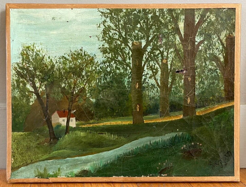 Huile peinture art naïf - peinture,