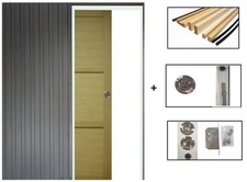 Porte Coulissante Bois Ayous 3 Panneaux H204 X L73 + Système à Galandage Et Kit 