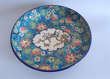 LONGWY - Plat creux rond  en faïence et émaux cloisonnés signé