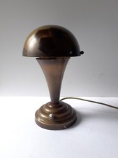 Petite lampe champignon en cuivre d'époque art déco, décor cubiste au pochoir 