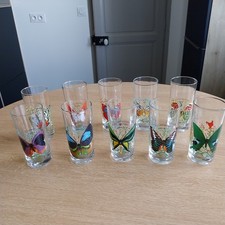 Vintage Lot  10 Verres Décor Papillons du Monde Reims  France Lepidoptérophilie