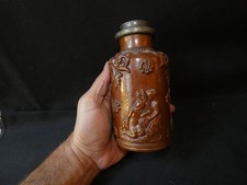 pot à tabac ancien en grès émaillé décor en relief    oc36