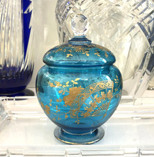 ancien pot couvert / sucrier cristal bleu BACCARAT décor Japonisant émaillé or