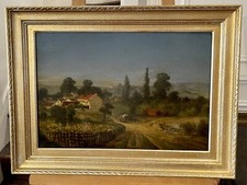 Peinture tableau 19ème paysage Rurale Vigneron Bourgogne par Alexis Demarle