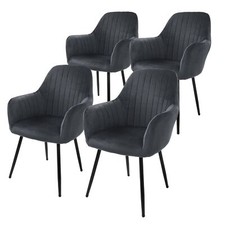 4x Chaises de Cuisine en Velours, Gris, Métal, Fauteuil avec Dossier, Accoudoirs