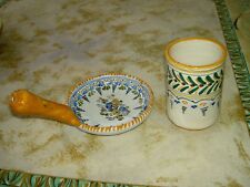 Lot de 2 - Poêlon + Pot TALAVERA céramique émaillé Espagne - époque XIXème signé