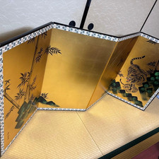 Paravent pliant japonais bambou tigar doré panneau Byobu vintage H172x90cm
