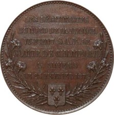 H3535 Rare 5 Francs Essai Henri V Visite Légitimistes Anvers Tasset 1872 AU