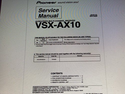 Pioneer vsx ax10 service - pioneer, vsx-ax10