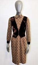 NINA RICCI BOUTIQUE 60s brown woven wool & velvet dress 36FR 4US made in France 