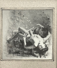 Rare impression Paul-Emile Becat miniature curiosa érotisme couple nu