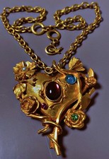 Collier Christian Lacroix Cœur Doré Miroir Fleur Pendentif Vintage couture