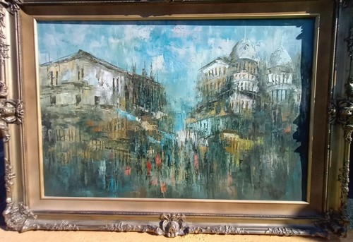 Oil canvas street scene - oil,