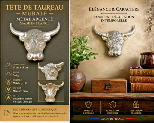 Tête taureau murale métal - de,