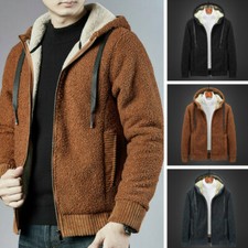 Hommes Hiver Chaud Doublé Polaire Veste Capuche Sherpa Zip Manteau Épais Haut
