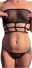Neuf Ensemble Lingerie Résille Transparent Luxe Noir Ultra Sexy S/M Nuisette
