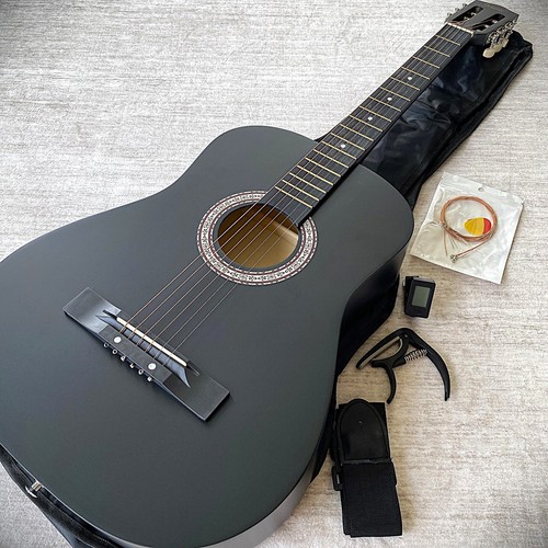 Black parlor acoustic guitar - black,