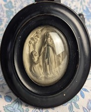 Cadre Reliquaire ancien XIXe – Sculpture plâtre Verre bombé - Napoléon III