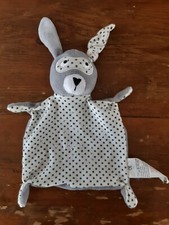 Doudou carré plat lapin gris blanc étoiles visage masqué IKKS -TBE