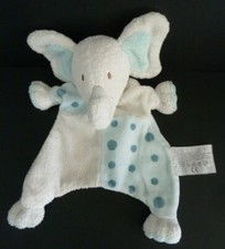 24. DOUDOU PLAT MARIONNETTE TCF TOUT COMPTE FAIT ELEPHANT BLANC BLEU POIS  BE