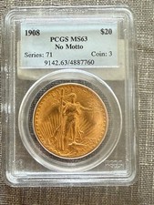 Superbe pièce En Or 20 Dollars 1908  PCGS MS 63 No Motto
