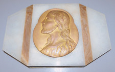 -PLAQUE DECORATIVE ONYX ET MARBRE PROFIL JESUS signé E FROMENT RELIGION CHRIST D