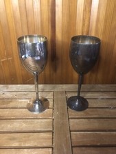 Paire De Verre À Vin Métal Argenté Vintage #A404