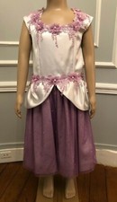 * ROBE PRINCESSE SATIN BLANC TULLE & FLEURS MAUVES T. 5/6 ANS FAIT MAIN NEUVE *