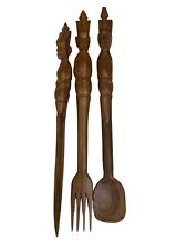 ANCIEN SERVICE CUISINE CUILLÈRE FOURCHETTE COUTEAU GRAND MODÈLE STATUE AFRICAINE