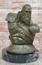 Main Fabriqué Bronze Sculpture Kratos Buste Signée Statue Figurine Dieu La Décor