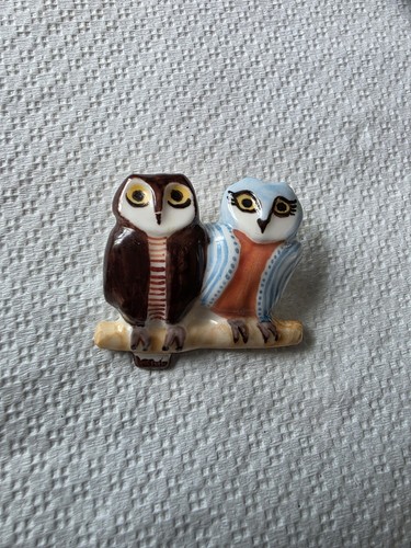 Broche porcelaine hibou - 1, en