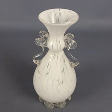 Vase Murano Barovier & Toso Blanc Tacheté Anse Design Vintage Années '60