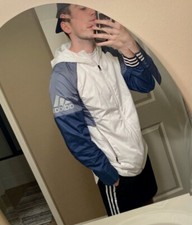 Veste Adidas Vintage Rare Équipement Coupe-Vent Blanche Bleue Cal Surf Petite