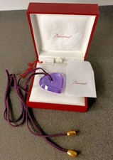 Ancien Pendentif Coeur Violet En Cristal Signé Baccarat.