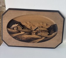 cadre tableau décoratif en bois sculpté Déco montagne chalet ski Signé CLEAL