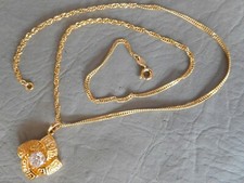 COLLIER CHAÎNE SINGAPOUR PENDENTIF CLE GREC PLAQUÉ OR ROSACE ZIRCONIUM NECKLACE