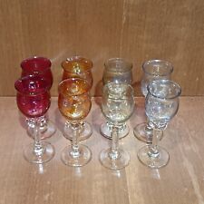 8 Verres En Cristal Sur Pied Multicouleurs, Verres À Liqueur Anciens, 1960