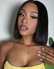 Perruque Cheveux Synthétique Femme Noir Coupe Courte Carré Wig Droite +4 Bonnet