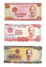 LOT SET SERIE 3 BILLETS VIETNAM VIET NAM 200 5000 1000 DONG 1987 - 1988 NEUF UNC