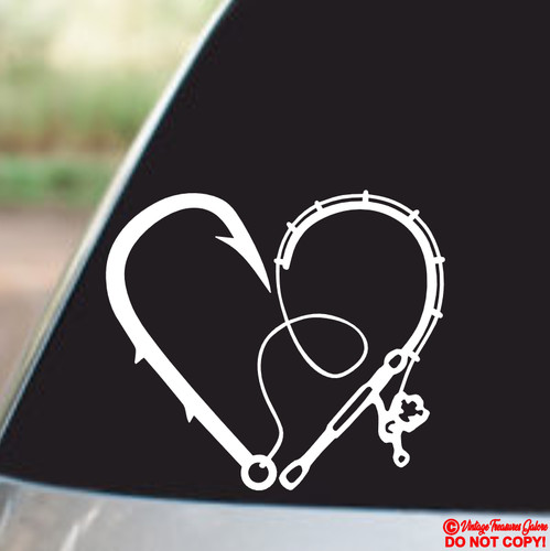 Fishing heart vinyl decal - fishing,