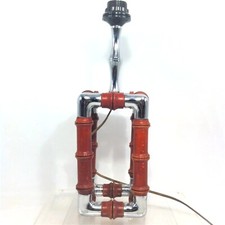LAMPE VINTAGE EN METAL CHROME ET BOIS TOURNE FAÇON BAMBOU 70's