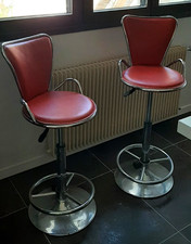 Tabourets / Chaises de Bar Vintage en Vinyle Rouge Années 60 / 70 -Style Bistrot