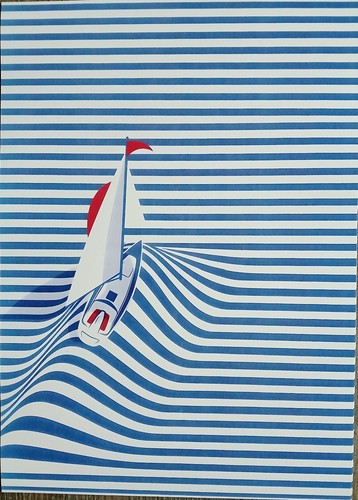 Voilier bleu blanc rouge - rouge,