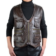 Hommes Cuir Véritable Gilet Hunter Pêche Débardeur sans Manche Veste Gilet