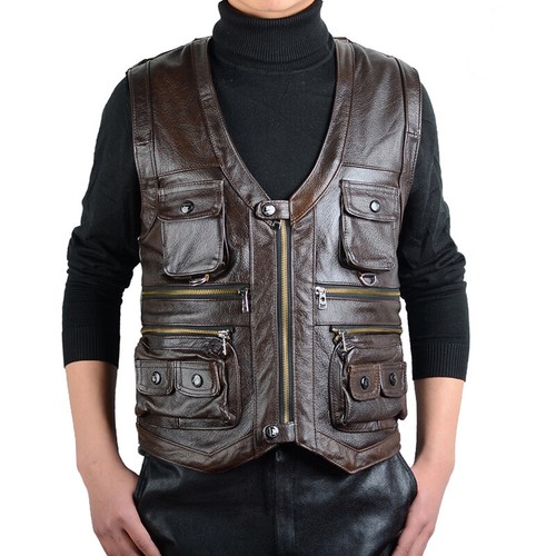 Hommes cuir véritable - cuir, gilet