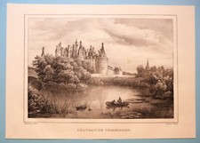 Lithographie C. Motte Vue Château de France CHAMBORD d'après Renoux  1828