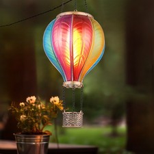 Lampe Solaire Ballon à Air Chaud Suspension Effet Feu Multicolore Jardin LED