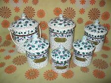 Retro Lot 6 Ancien POT BOÎTE A EPICES en ALU DECOR PEINT Cuisine Sucre Café Thé