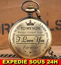 ✅ Montre Poche Vintage Gousset Chaine Quartz Pendentif Bijoux Love Cadeau Homme